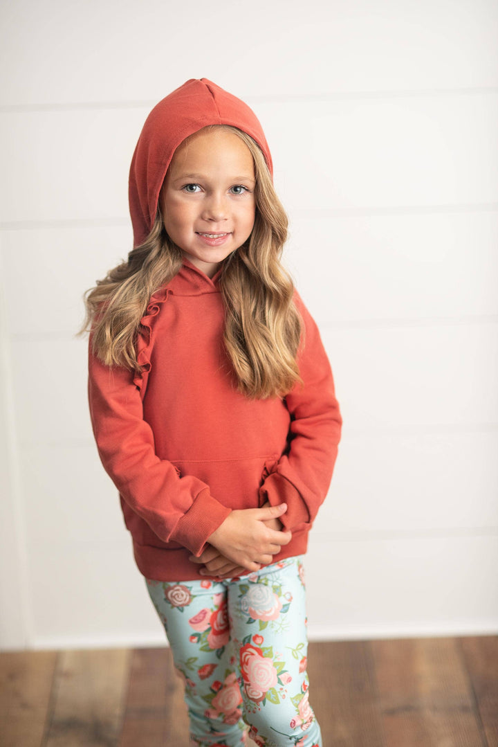 Kids Rust Pocket Ruffle Hoodie Shirt &amp; Leggings Fall Set