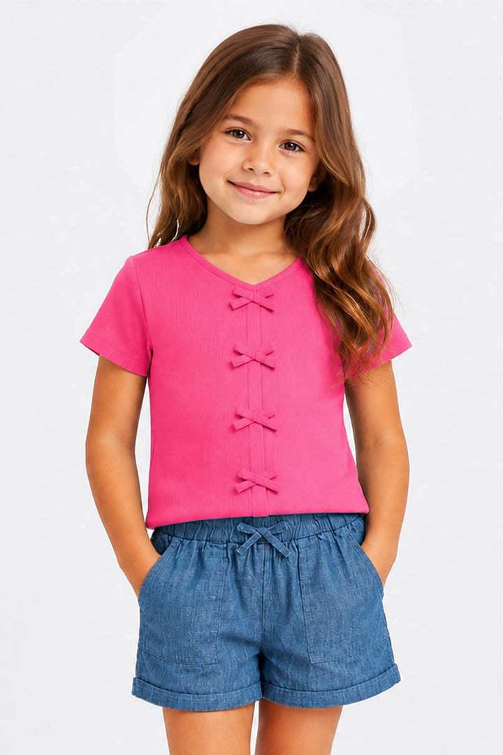 Toddlers Ribbed Knit Top &amp; Chambray Short Set