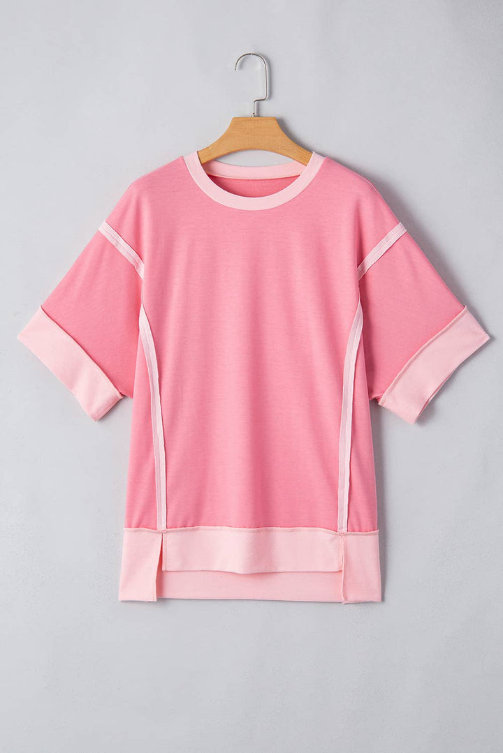 Little Daisy Closet -  LDC Spring Half Sleeve Raw Seam High Side Split Top
