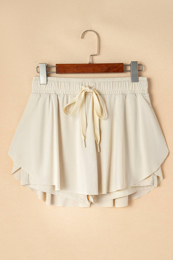 Black High Waist Drawstring Tennis Skort with Lining