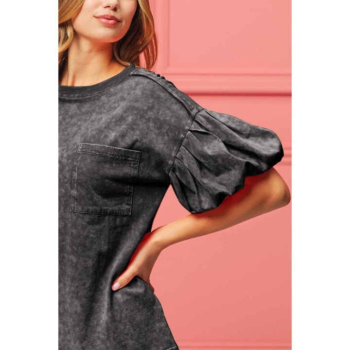 BiBi - MINERAL WASHED PUFF SLEEVE JERSEY TOP