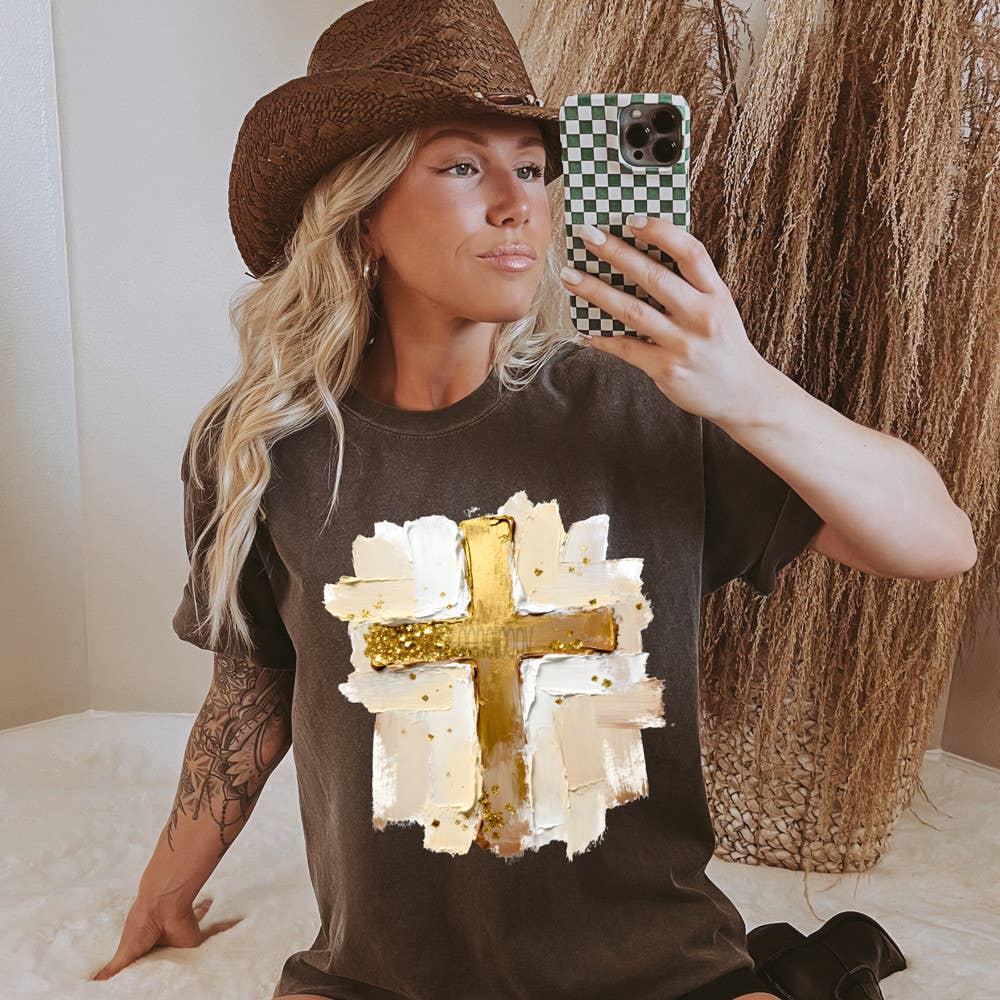 Trendy Transfers - Faux Painted Gold Cross DTF Heat Transfer