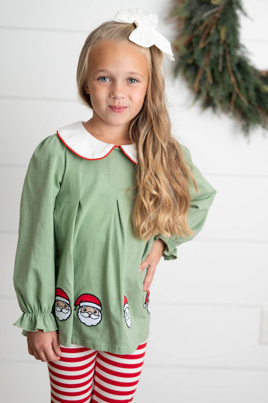 Kids Christmas Candy Cane Stripe Santa Ruffle Legging Set
