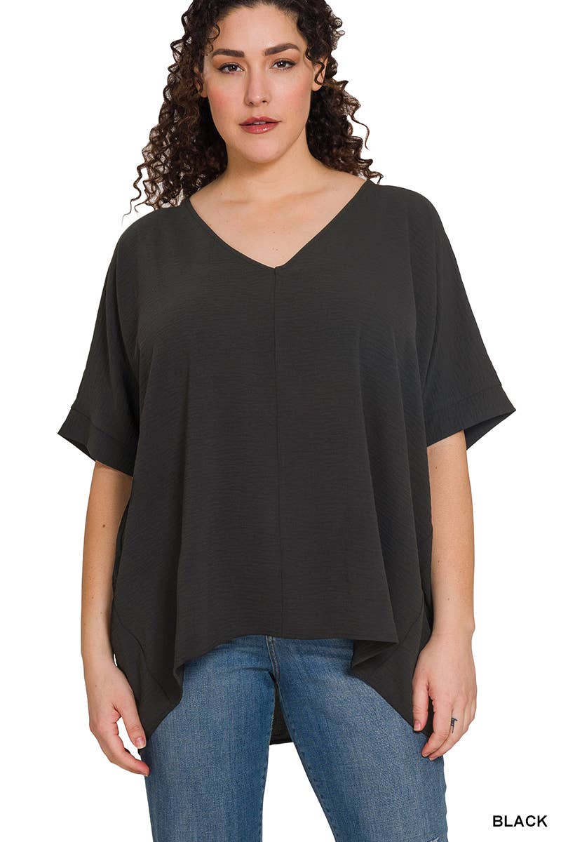 Plus Airflow V Neck Dolman Short Sleeve Top