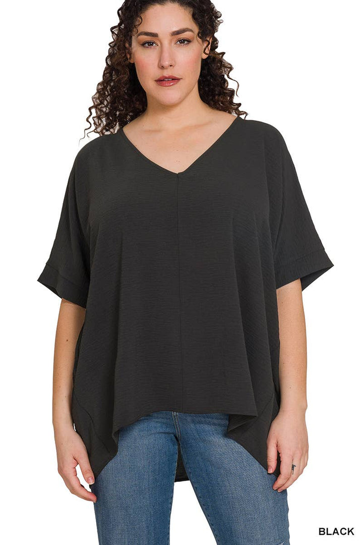Plus Airflow V Neck Dolman Short Sleeve Top