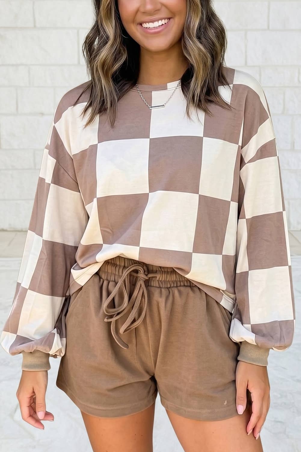 1 the Woman - Plaid Long Sleeve Two Piece Set Shift Pantsuit S–4X