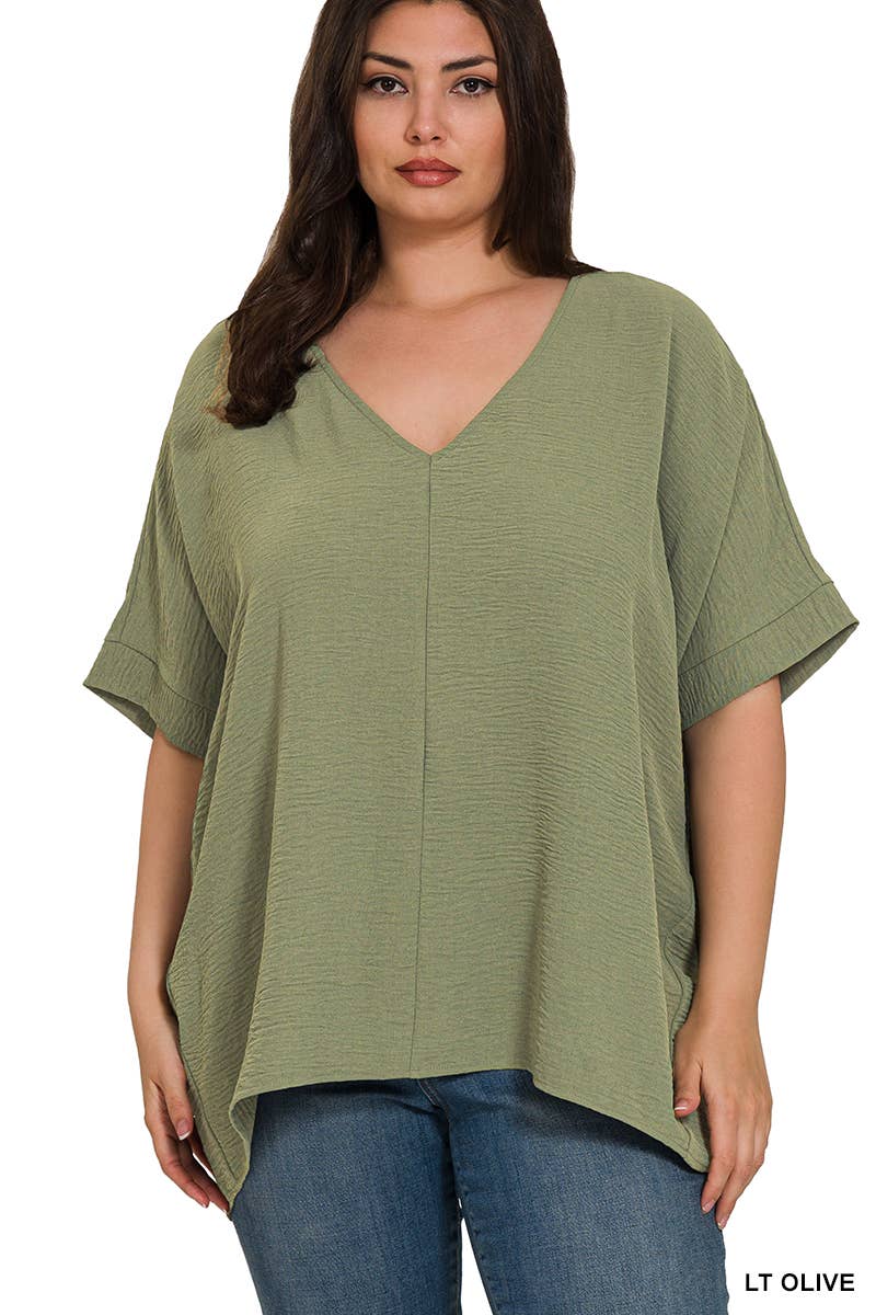 Plus Airflow V Neck Dolman Short Sleeve Top