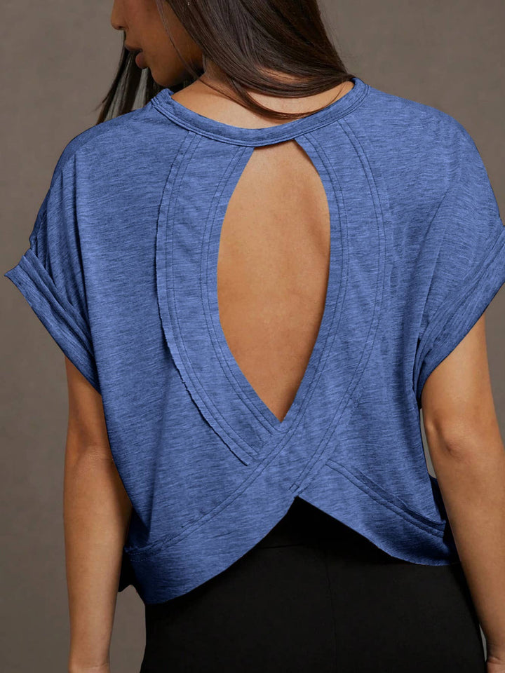 Wrapped Cutout Back Slouchy Tee Workout Shirt In Solid