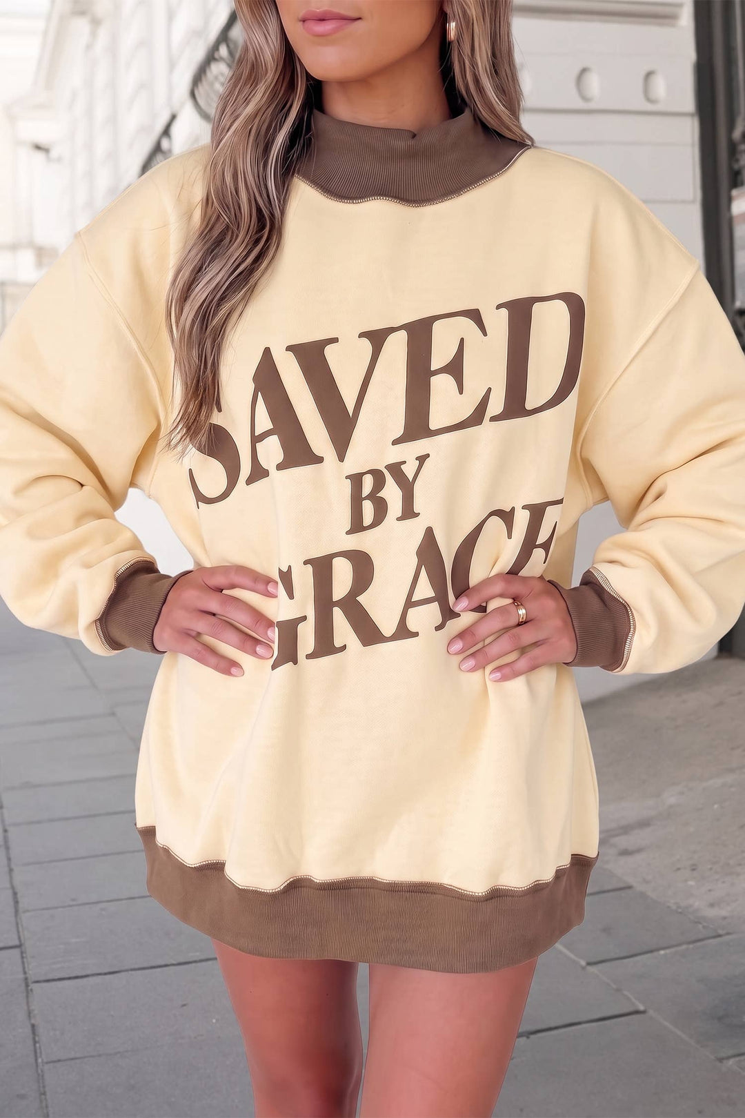 Aapparella - Saved By Grace Colorblock Mock Neck Sweatshirt | S-4X