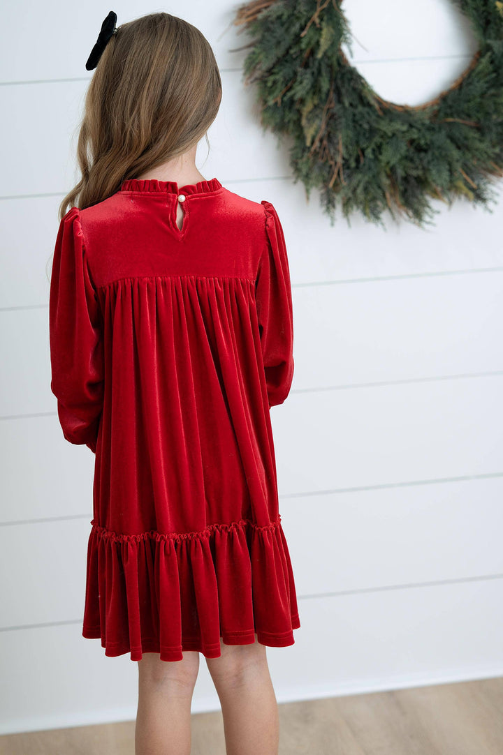 Girls Alexa Red Smocked Velvet Fancy Holiday Party Dress