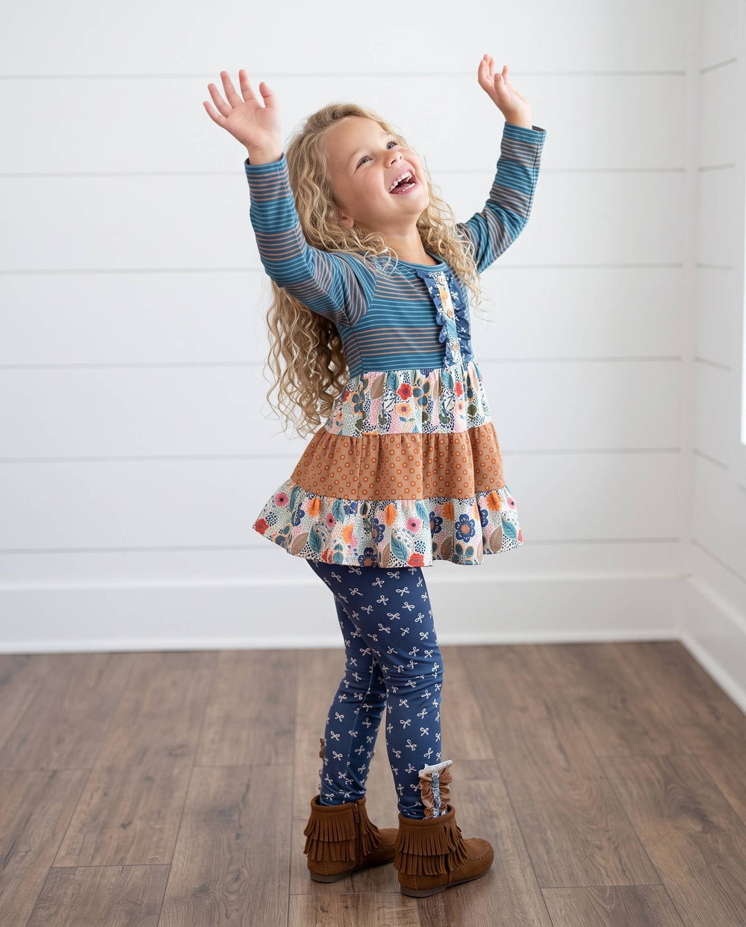 Girls Fall Blue Midnight Honey Ruffles 3 Tiered Pant Set