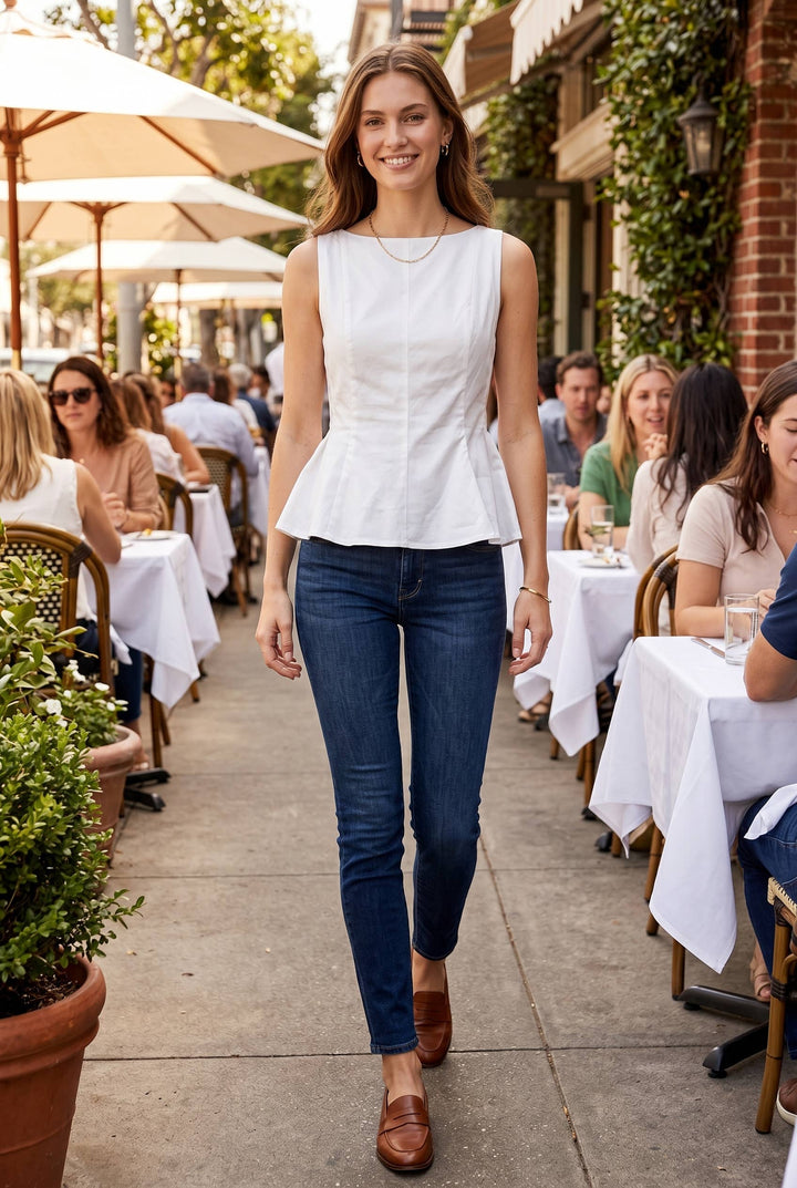 Gameday Boat neckline fit and flare sleeveless top