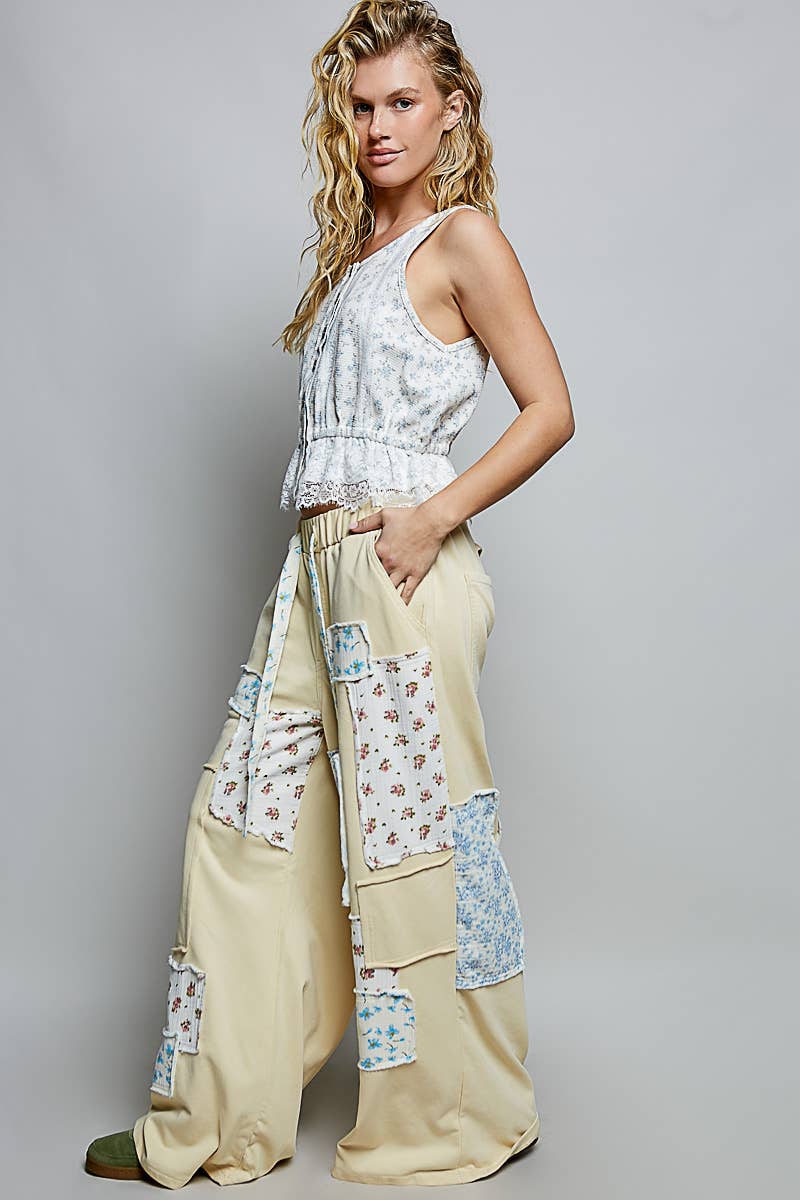 Pol Clothing - Patchwork Detail Denim Straight Fit Pants
