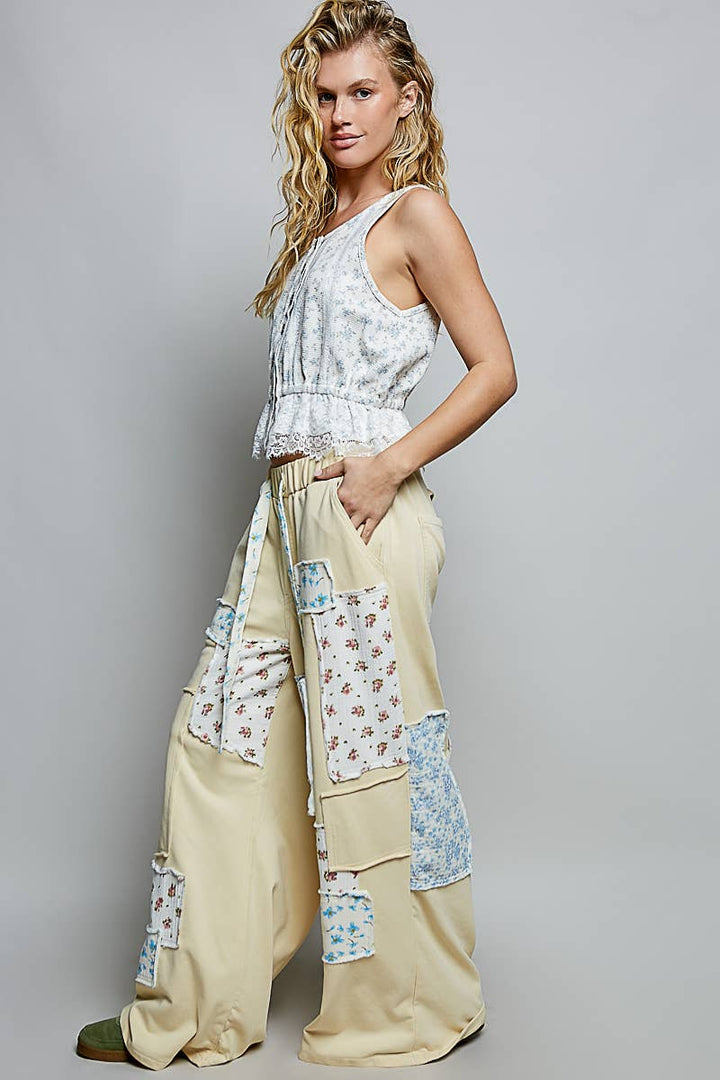 Pol Clothing - Patchwork Detail Denim Straight Fit Pants