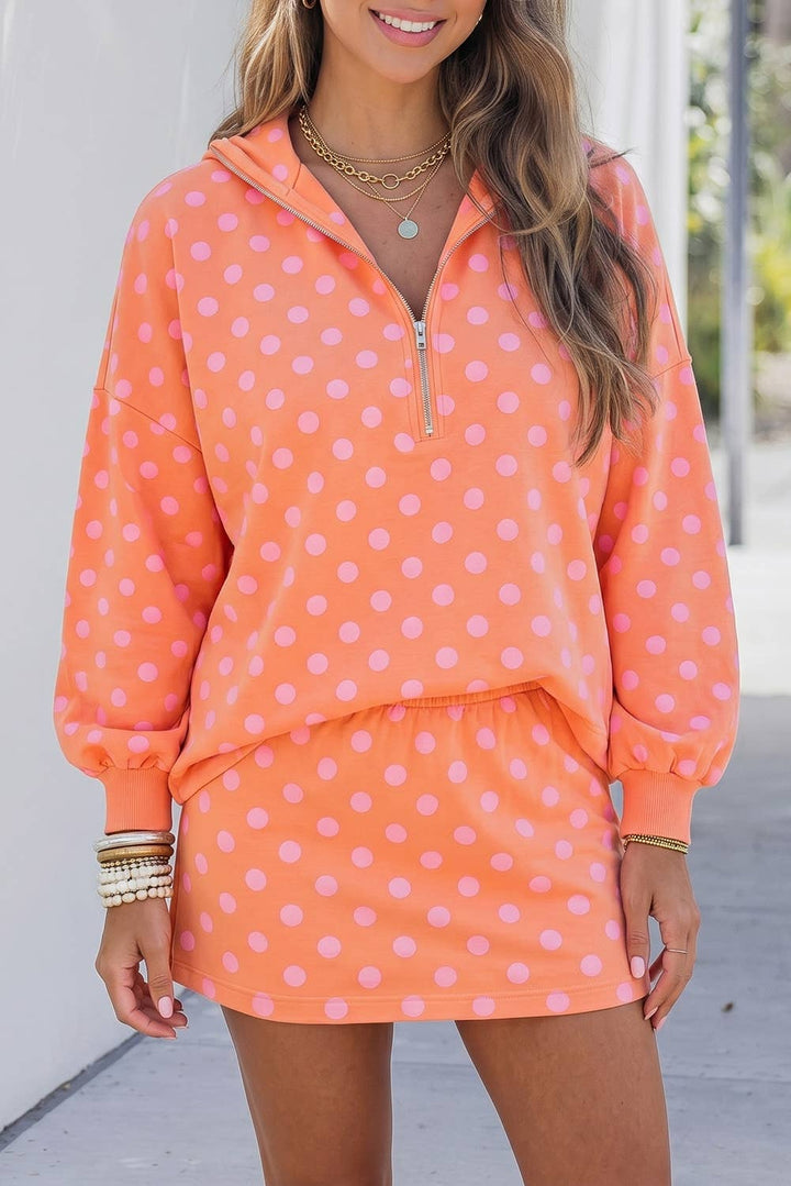 Colorful Polka Dot Hooded Two-Piece Set