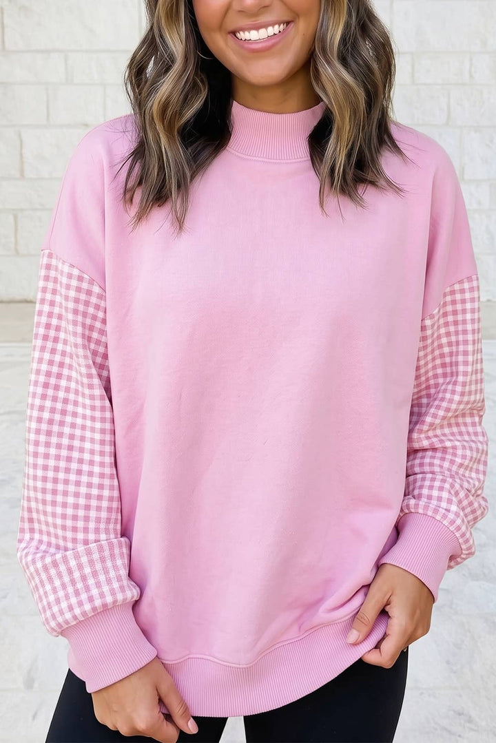 1 the Woman - Plaid Sleeve Colorblock Loose Tunic Sweatshirt S–4X