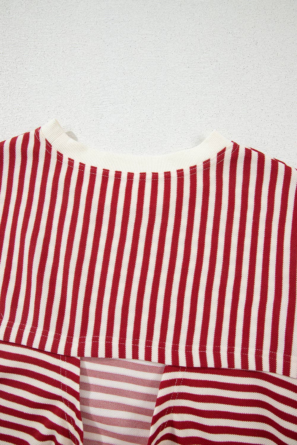 Red Stripe Bow Cutout Back Drop Shoulder Loose Tee