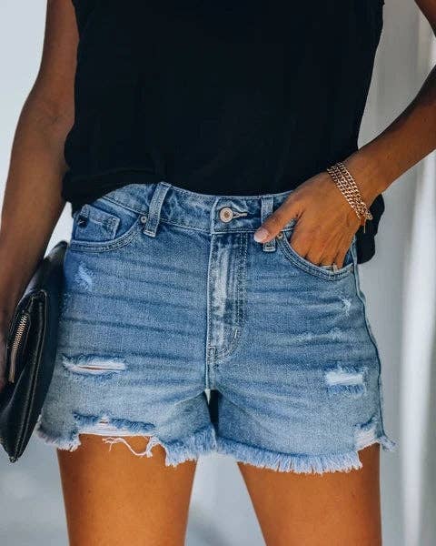 High Rise Distressed Denim Shorts for Women