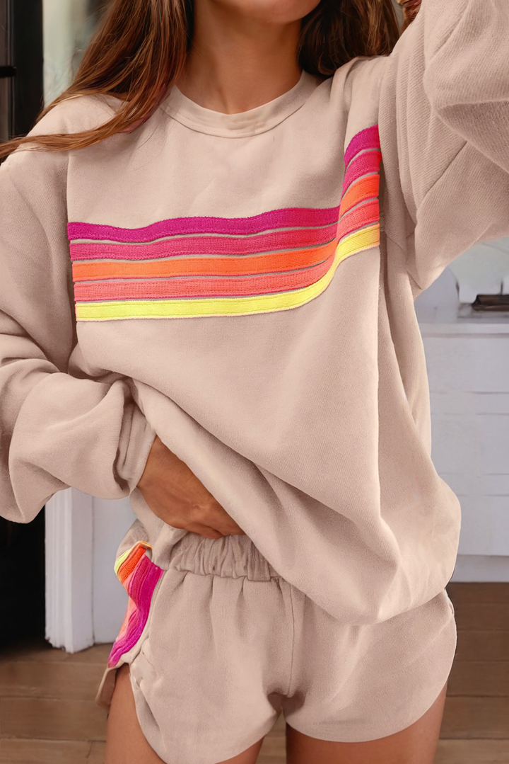 Little Daisy Closet - LDC Color Contrast Trim Long Sleeve Top and Shorts Set