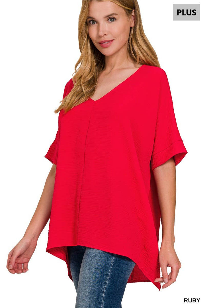 Plus Airflow V Neck Dolman Short Sleeve Top