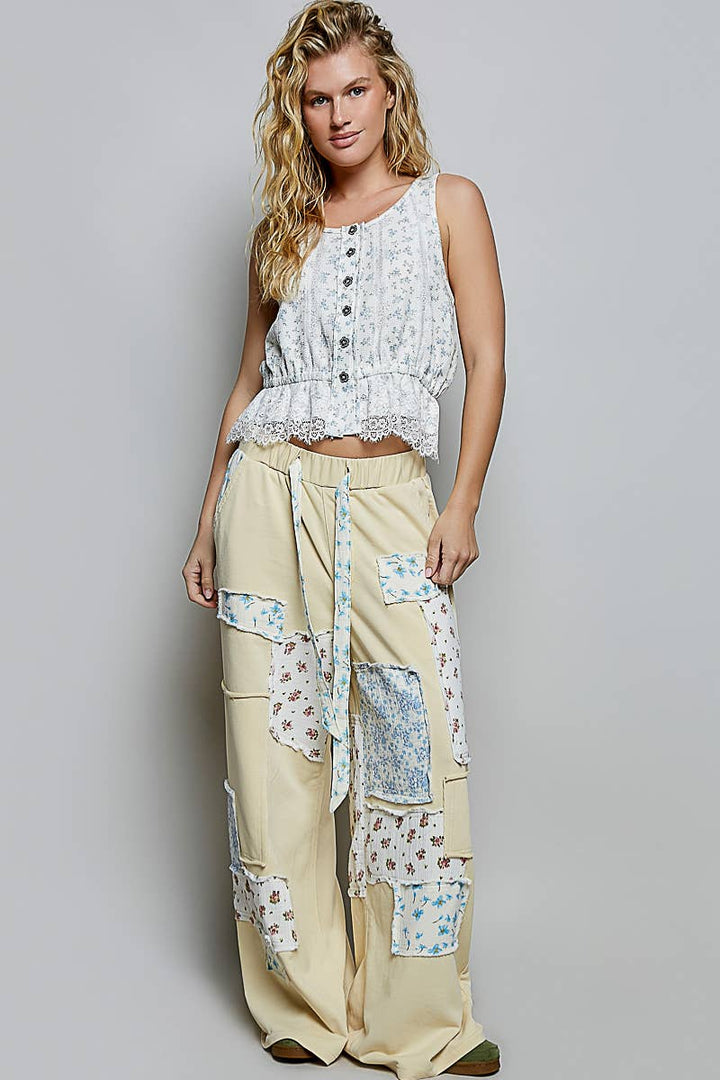 Pol Clothing - Patchwork Detail Denim Straight Fit Pants