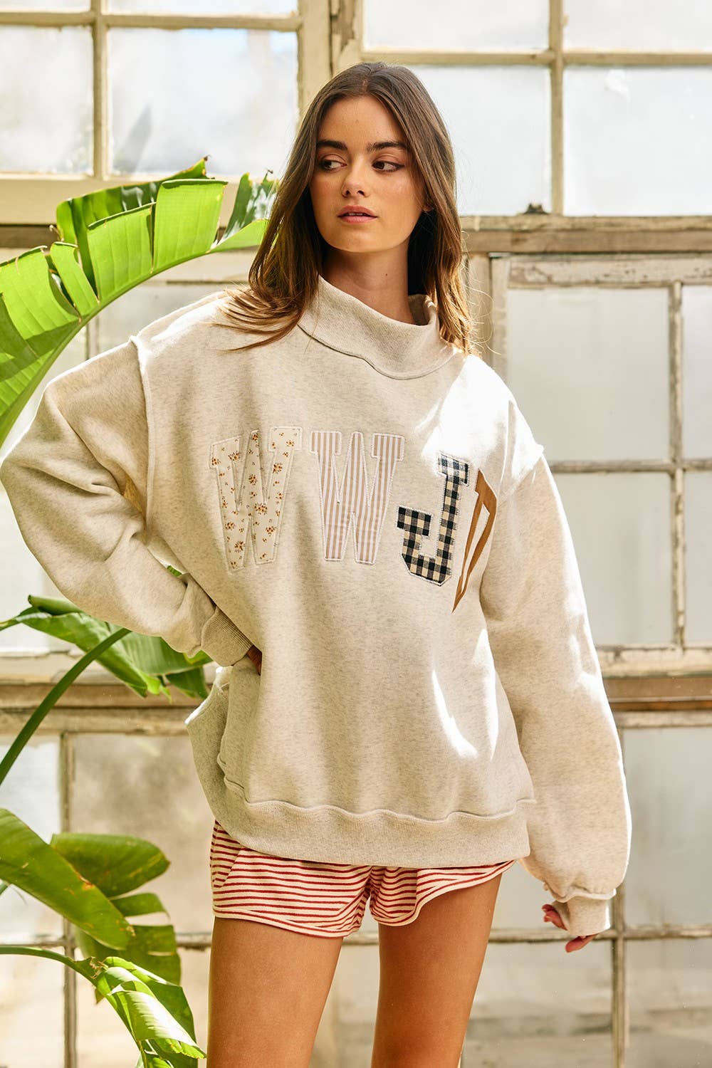 BUCKETLIST INC - IT2594E-WWJD1 | WWJD Embroidered Mock-neck Sweatshirt