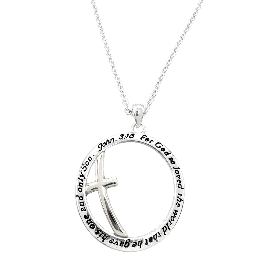 Lunar Deer - John 3:16 Cross Circle Pendant Necklace