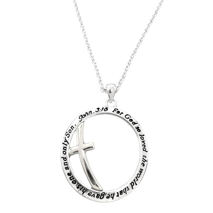 Lunar Deer - John 3:16 Cross Circle Pendant Necklace