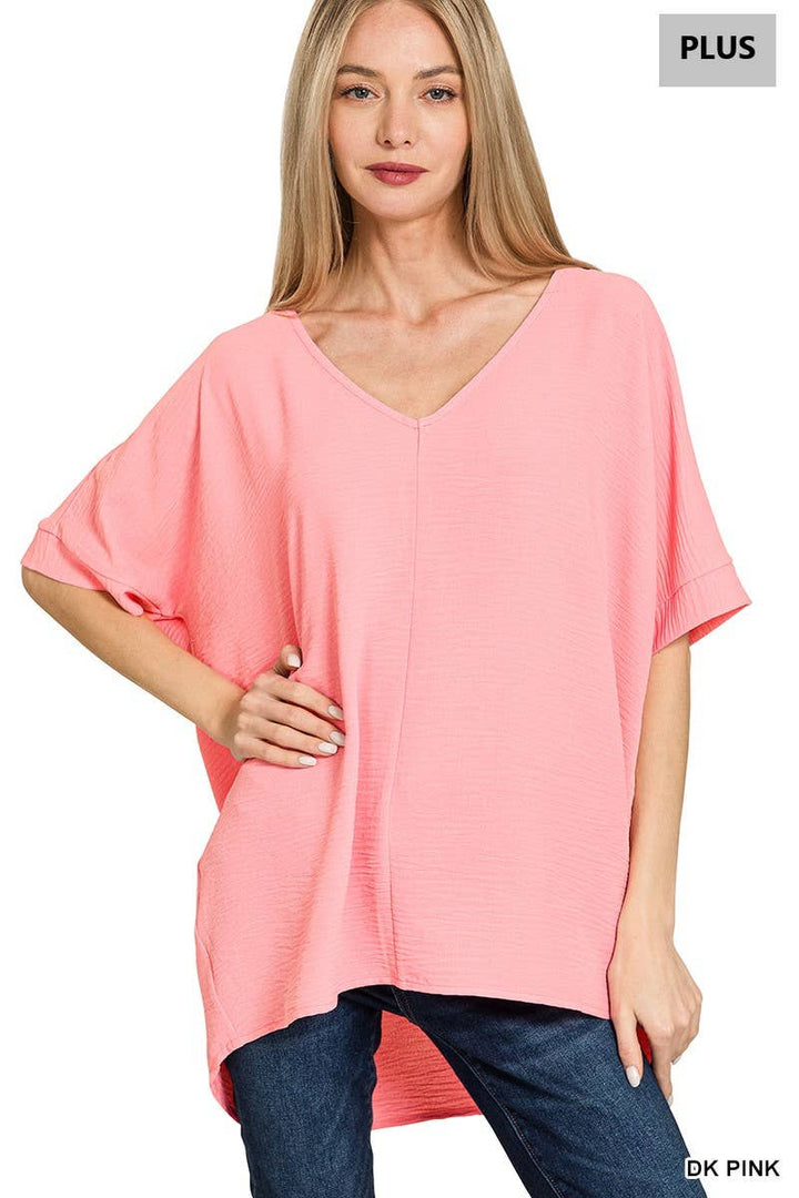 Plus Airflow V Neck Dolman Short Sleeve Top
