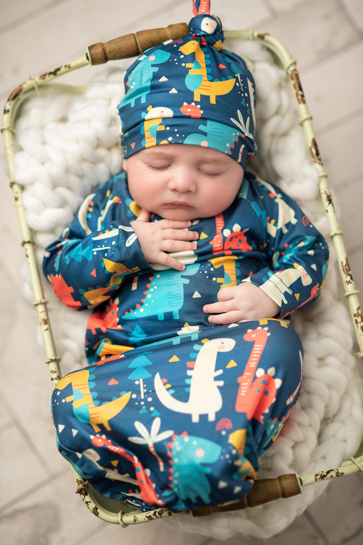 Infant Dino Baby Gown and Hat Set