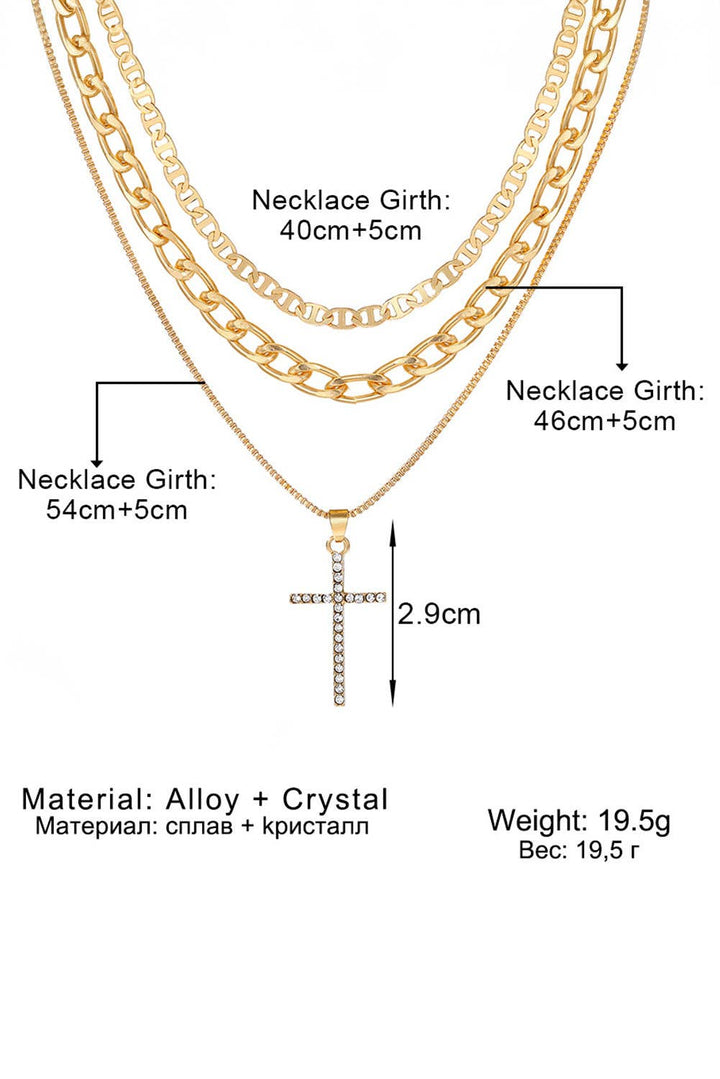 Gold Layered Chain Cross Pendant Necklace Set