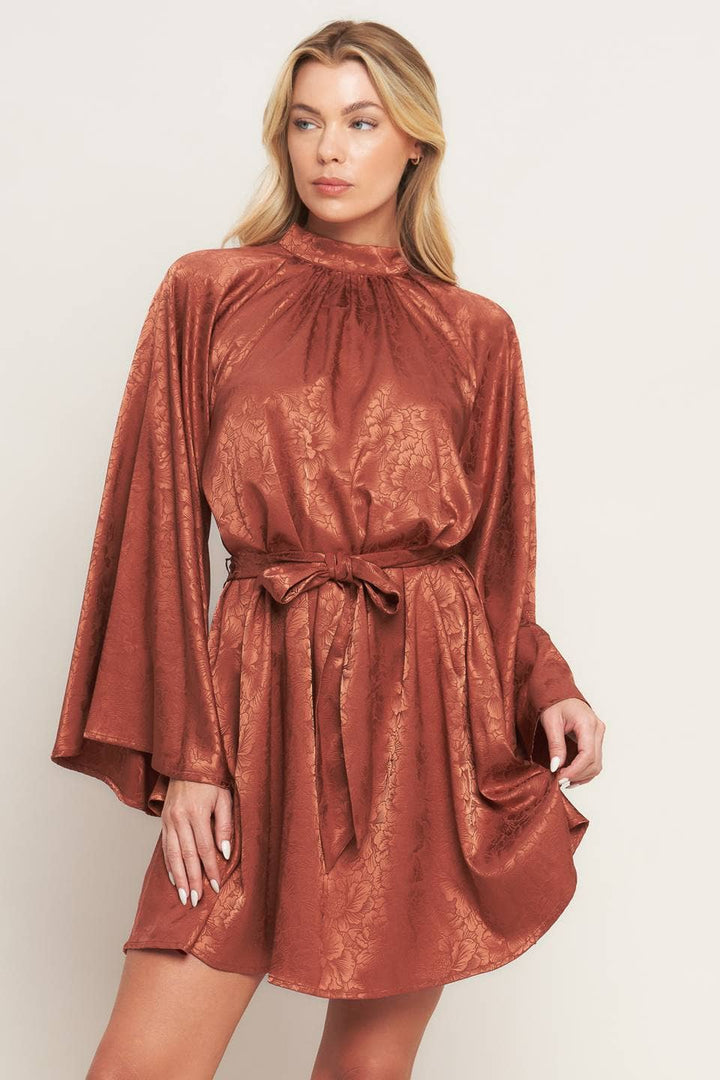 FLYING TOMATO - A woven jacquard satin mini dress - ID20594
