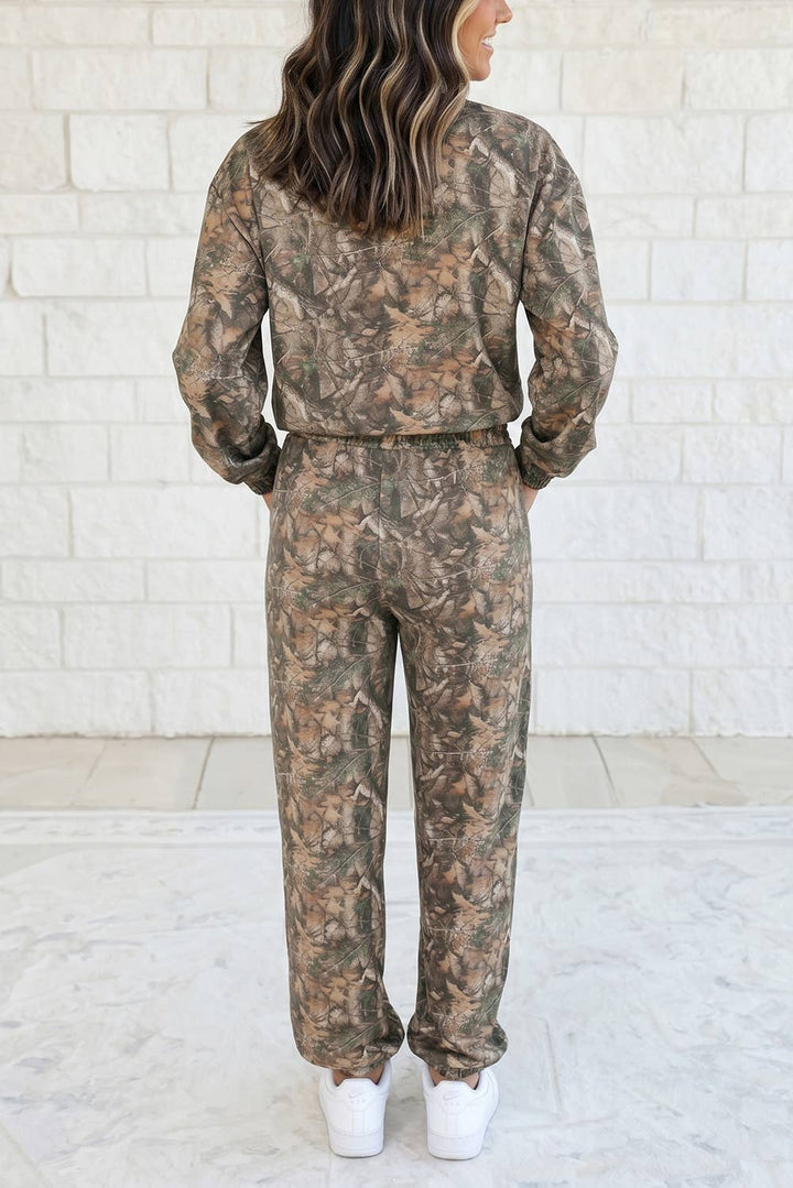Abstract Camo Print Long Sleeve Pants 2 Piece Set