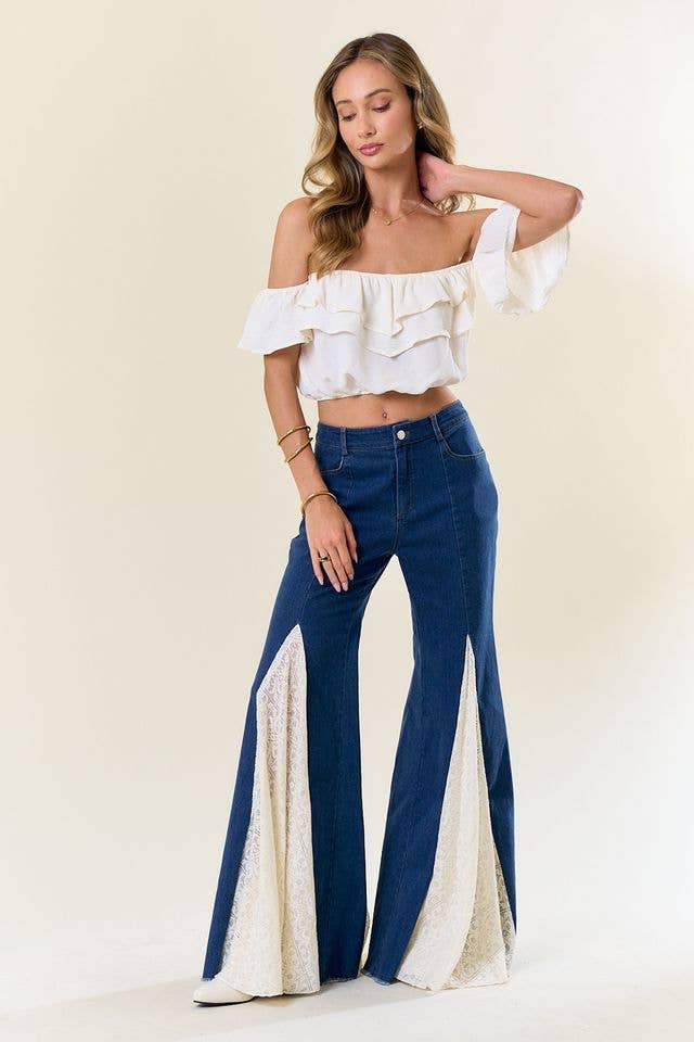 Saints &amp; Hearts - SIP6374A BELL BOTTOM DENIM WITH LACE INSERT TRIM