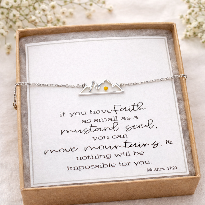 Mountain Necklace with real Mustard Seed