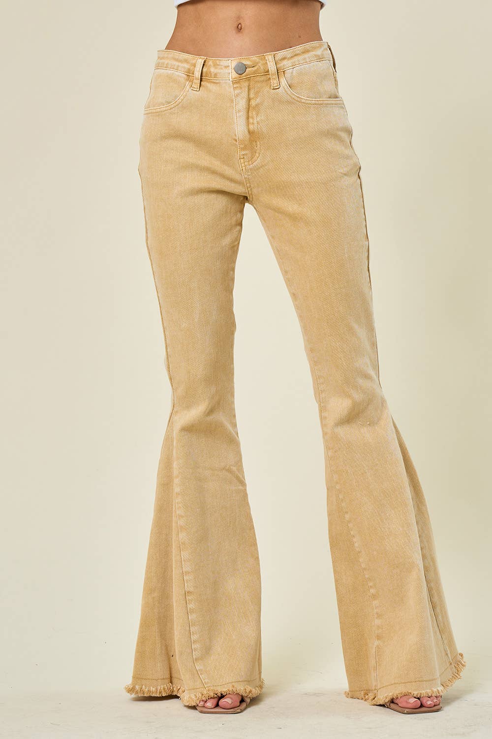 Saints &amp; Hearts - SIP6106G SAND - WESTERN STYLE ACID WASH FLARES WITH POCKETS