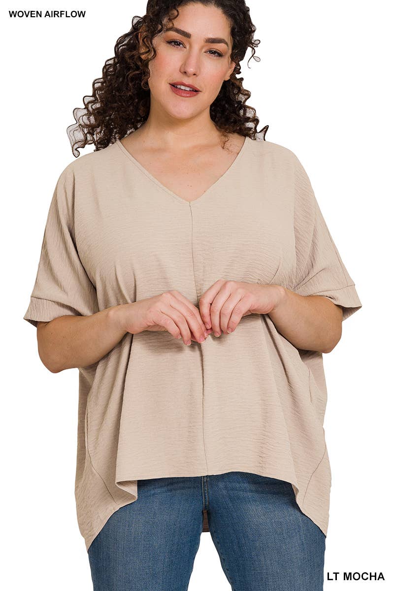 Plus Airflow V Neck Dolman Short Sleeve Top
