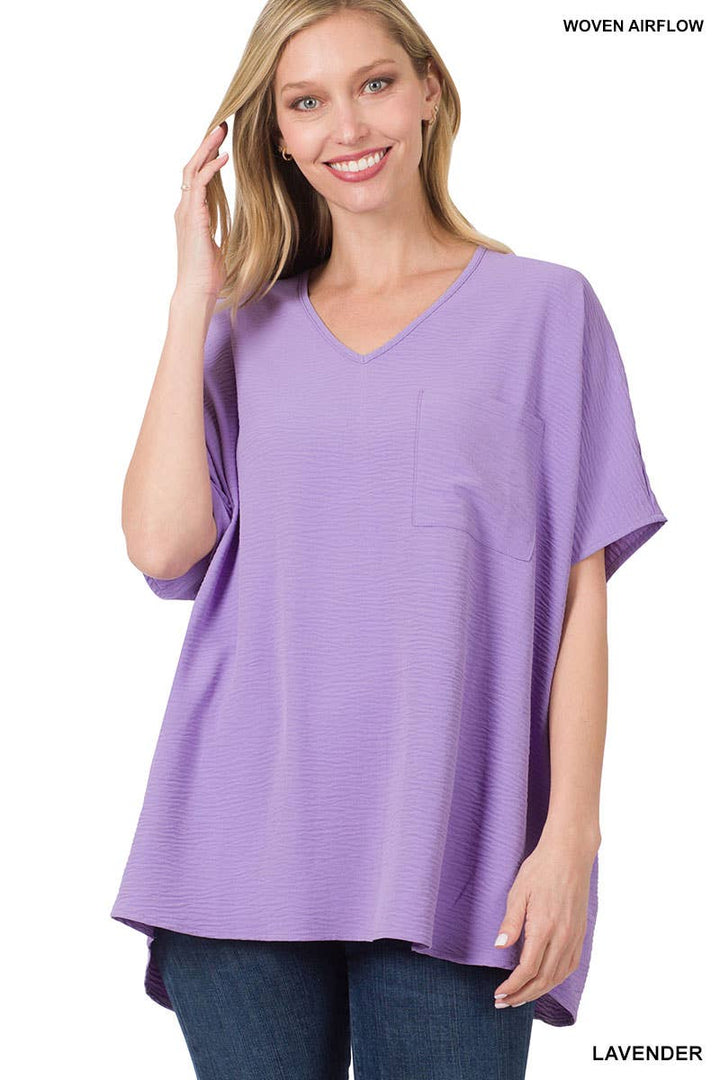 42POPS - SI-24049 Airflow V Neck Short Sleeve Top with pocket