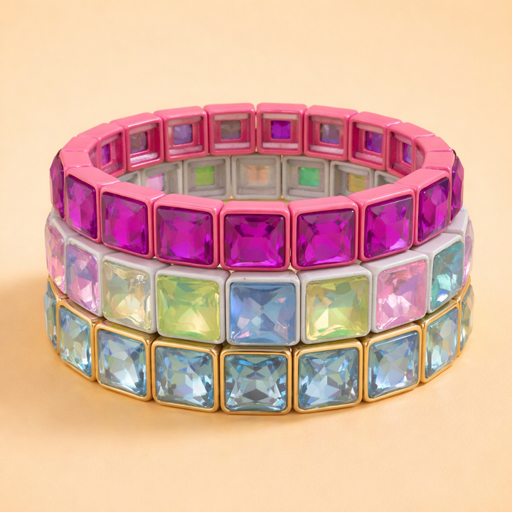 Taylor Elliott Designs - Enamel Stretch Bracelet - Square Gems - Libby -
