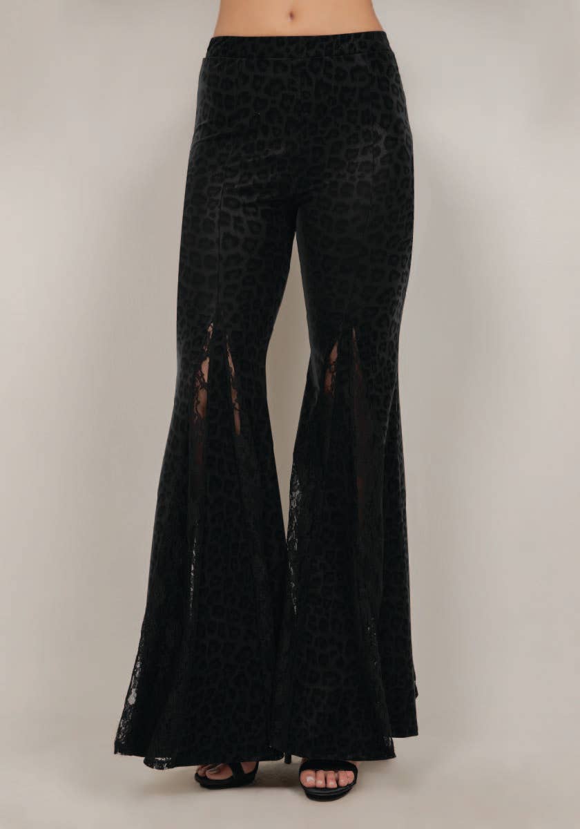 Saints &amp; Hearts - SP6417G LACE INSET LEOPARD PRINT FLARE PANTS