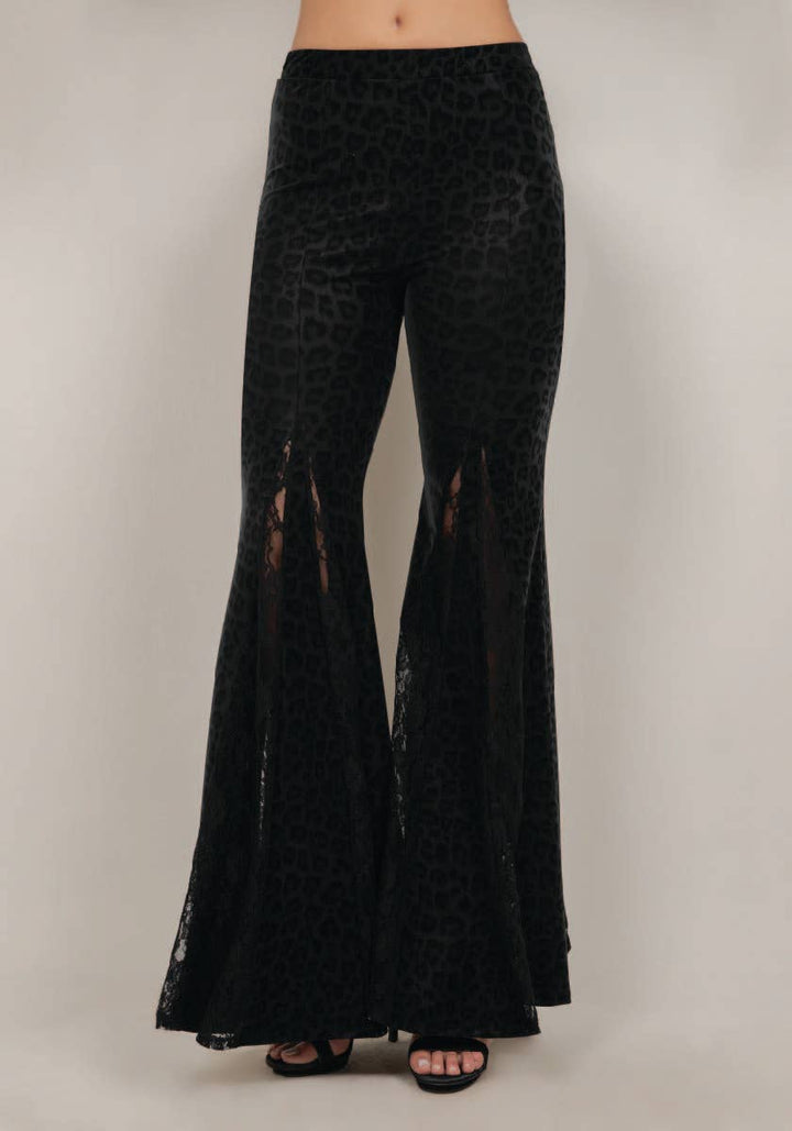 Saints &amp; Hearts - SP6417G LACE INSET LEOPARD PRINT FLARE PANTS