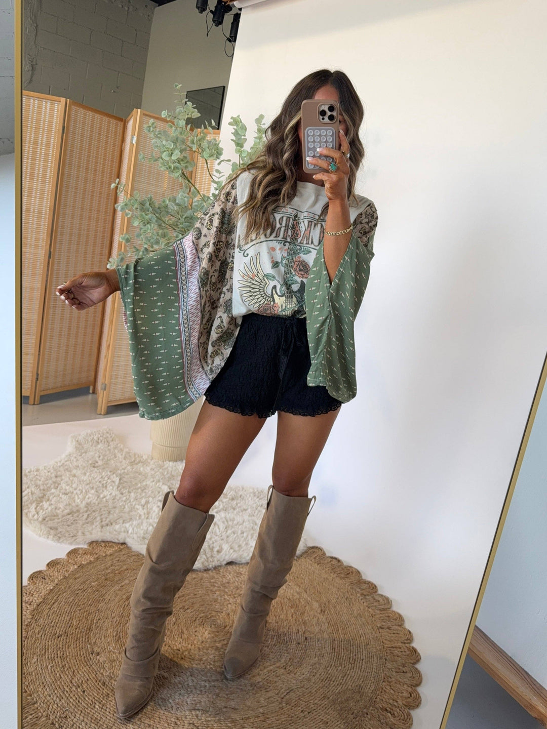 Rosa Clothing - Western Horses Country Rock Graphic Kimono Sleeves Tees