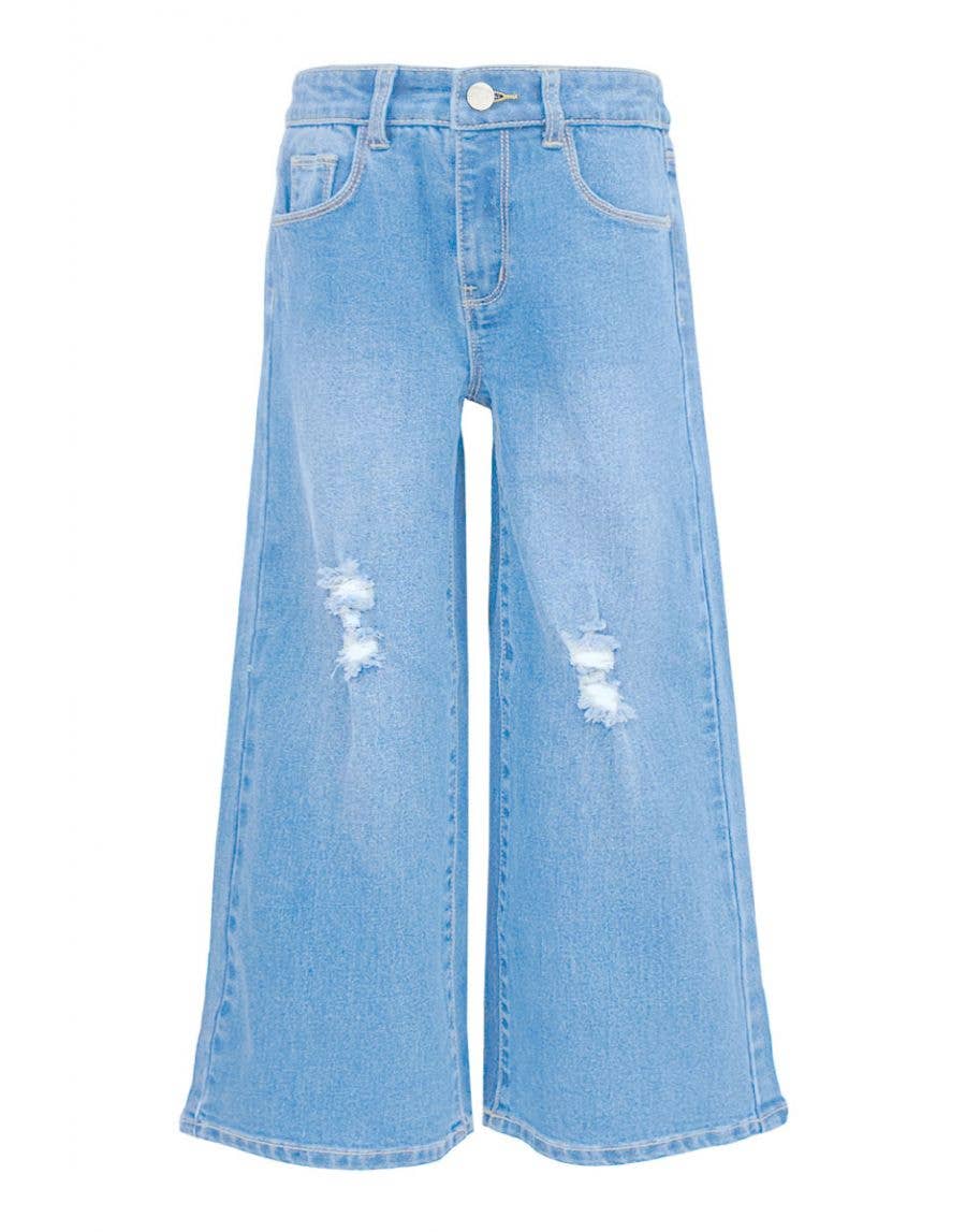Girl Wide Leg Denim Jeans w/ Distress
