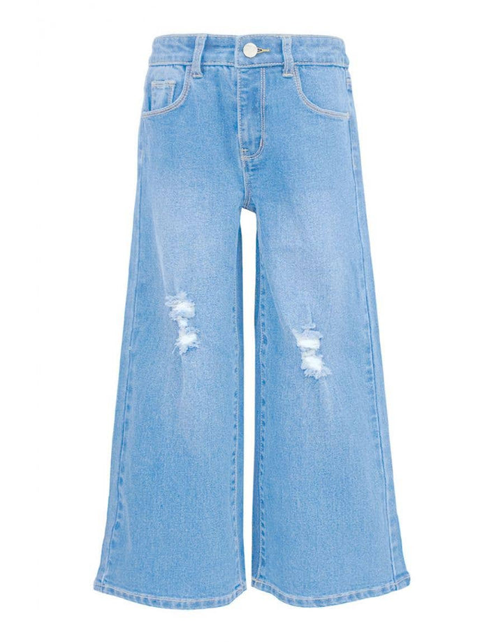 Girl Wide Leg Denim Jeans w/ Distress