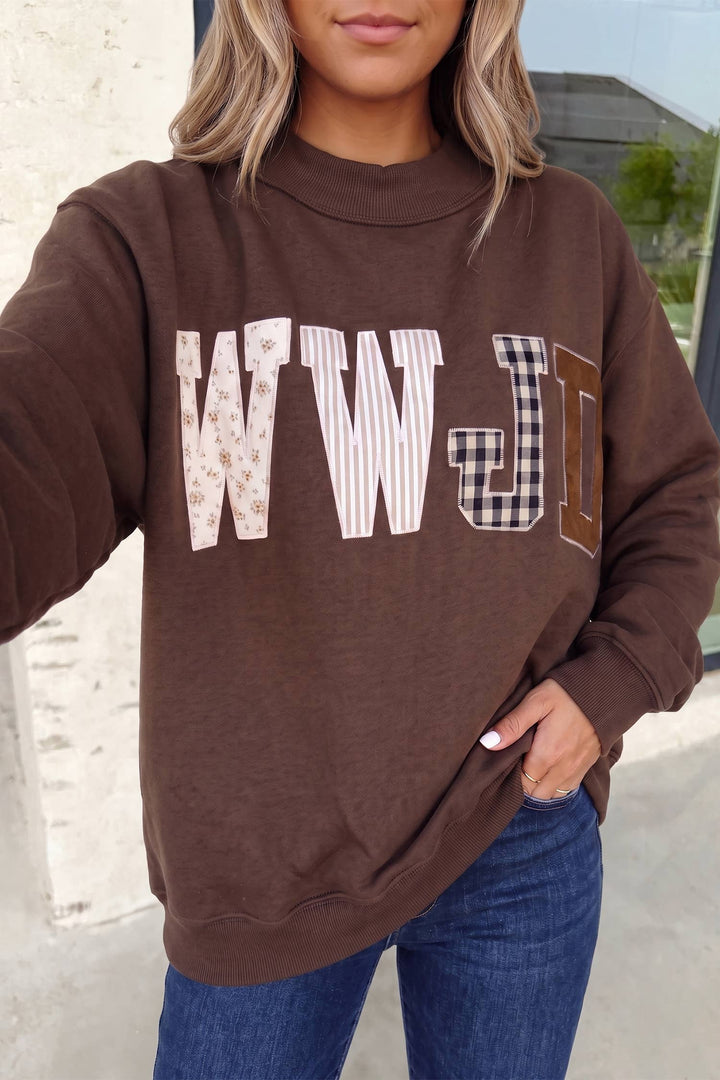 WWJD Embroidered Patch Mock Neck Sweatshirt