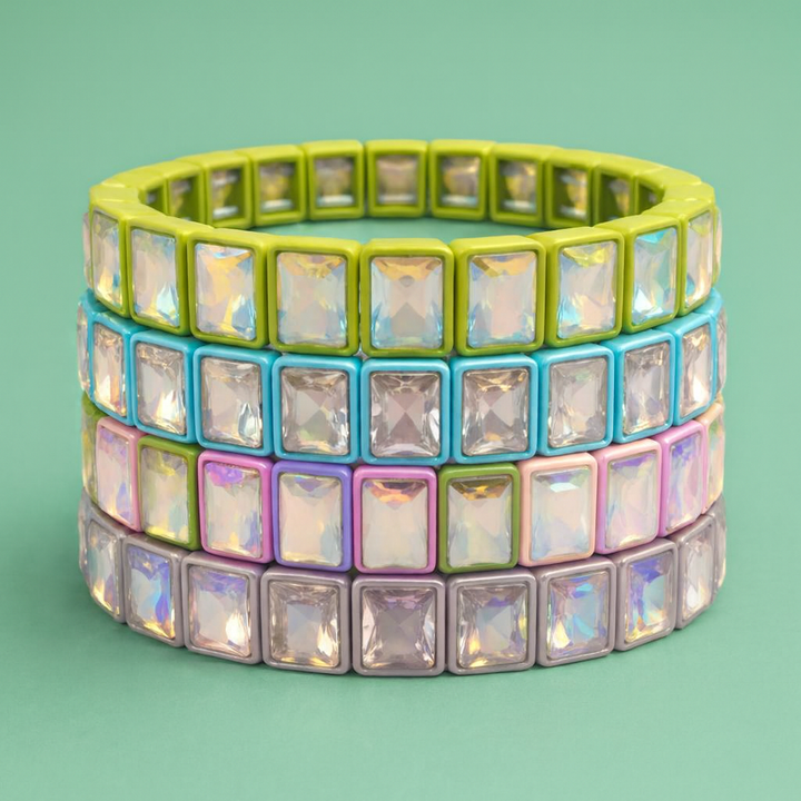 Taylor Elliott Designs - Enamel Stretch Bracelet - Rectangle Gems - Estelle -