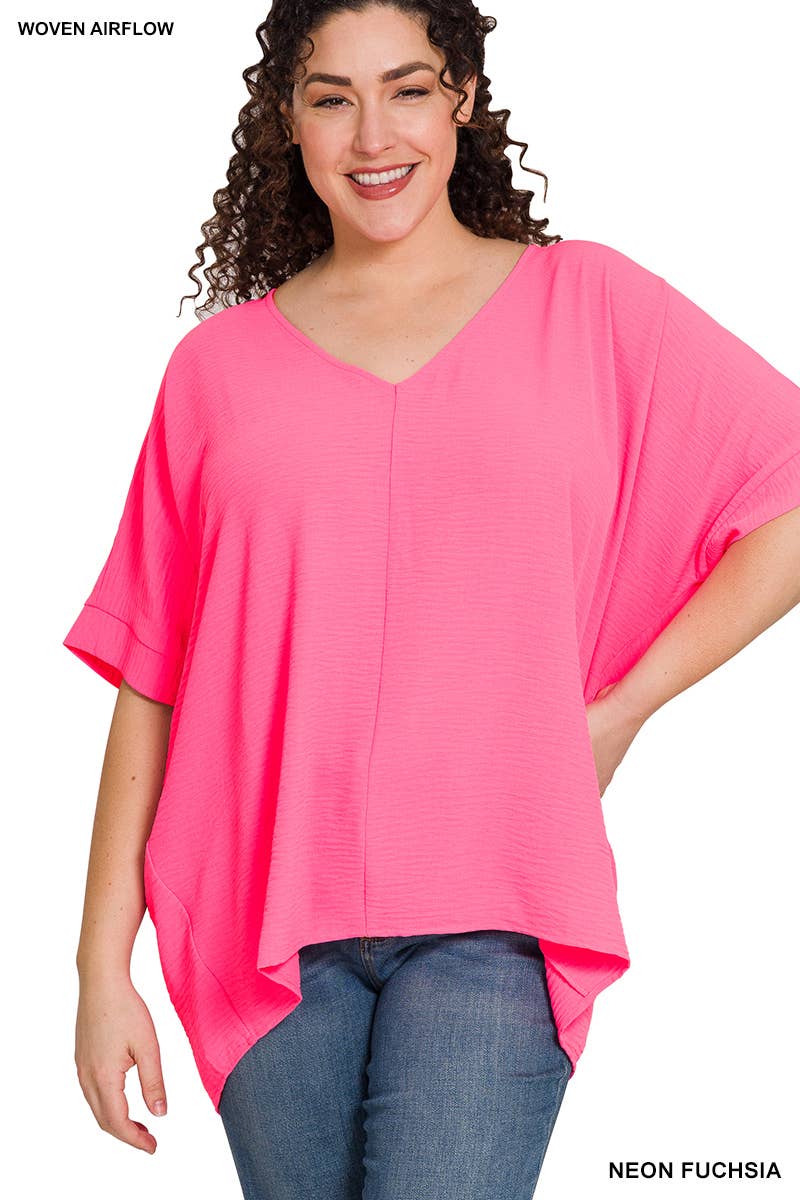 Plus Airflow V Neck Dolman Short Sleeve Top