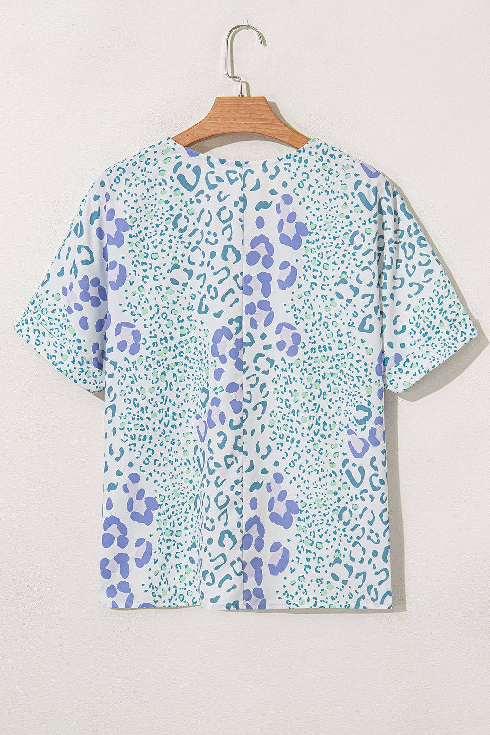 Lovesoft - Sky Blue Mixed Leopard Print V Neck Short Sleeve Blouse