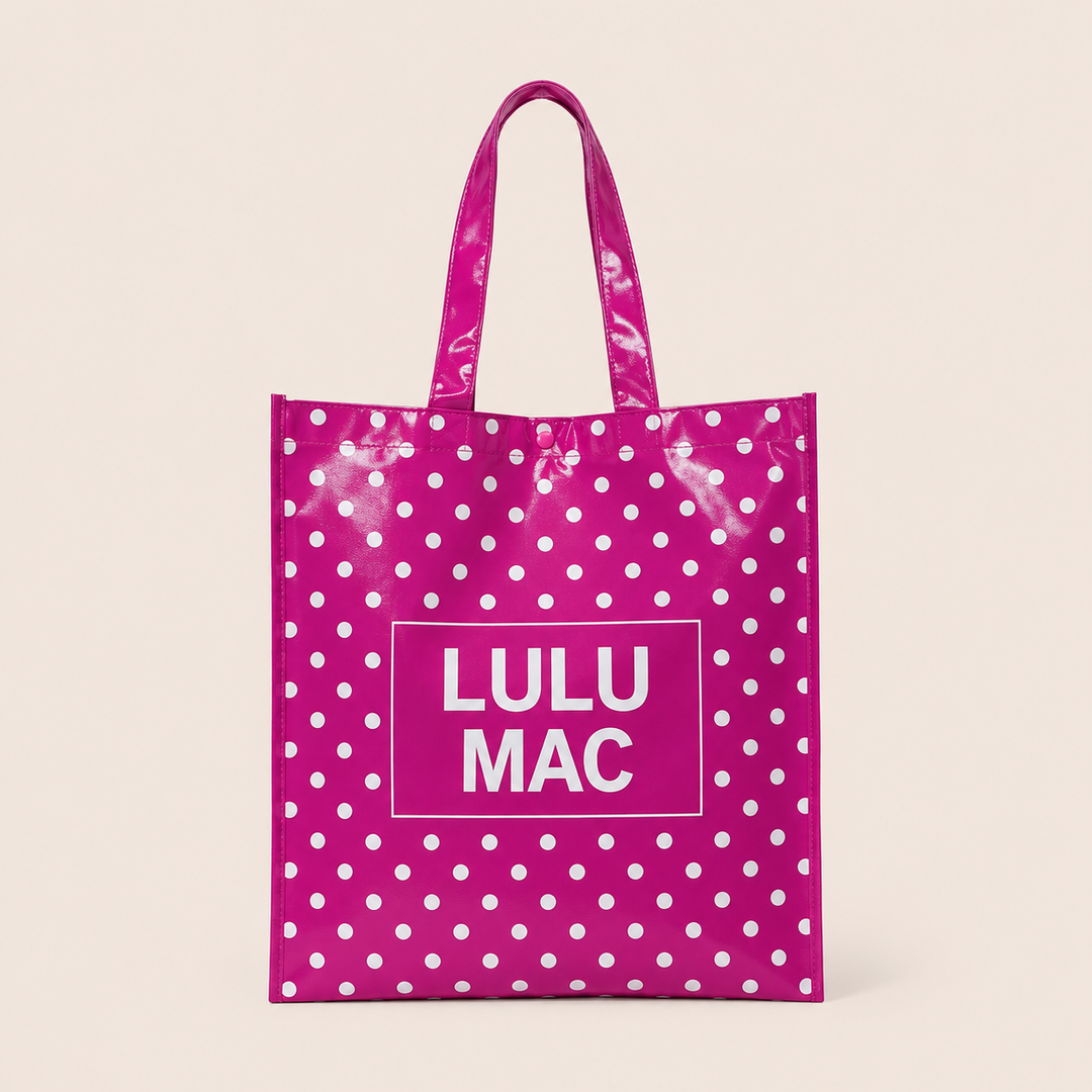 Lulu Mac REUSABLE TOTE -HOT PINK WHITE DOT