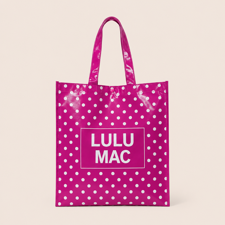 Lulu Mac REUSABLE TOTE -HOT PINK WHITE DOT